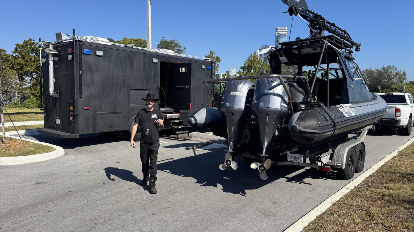 The Basilisk staged with the mobile command trailer