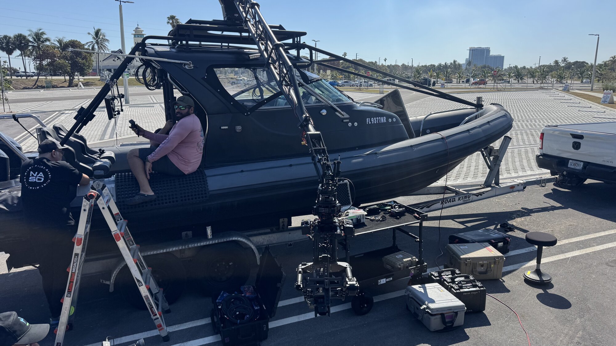 Operators rigging the Ultraarm crane mid-shoot