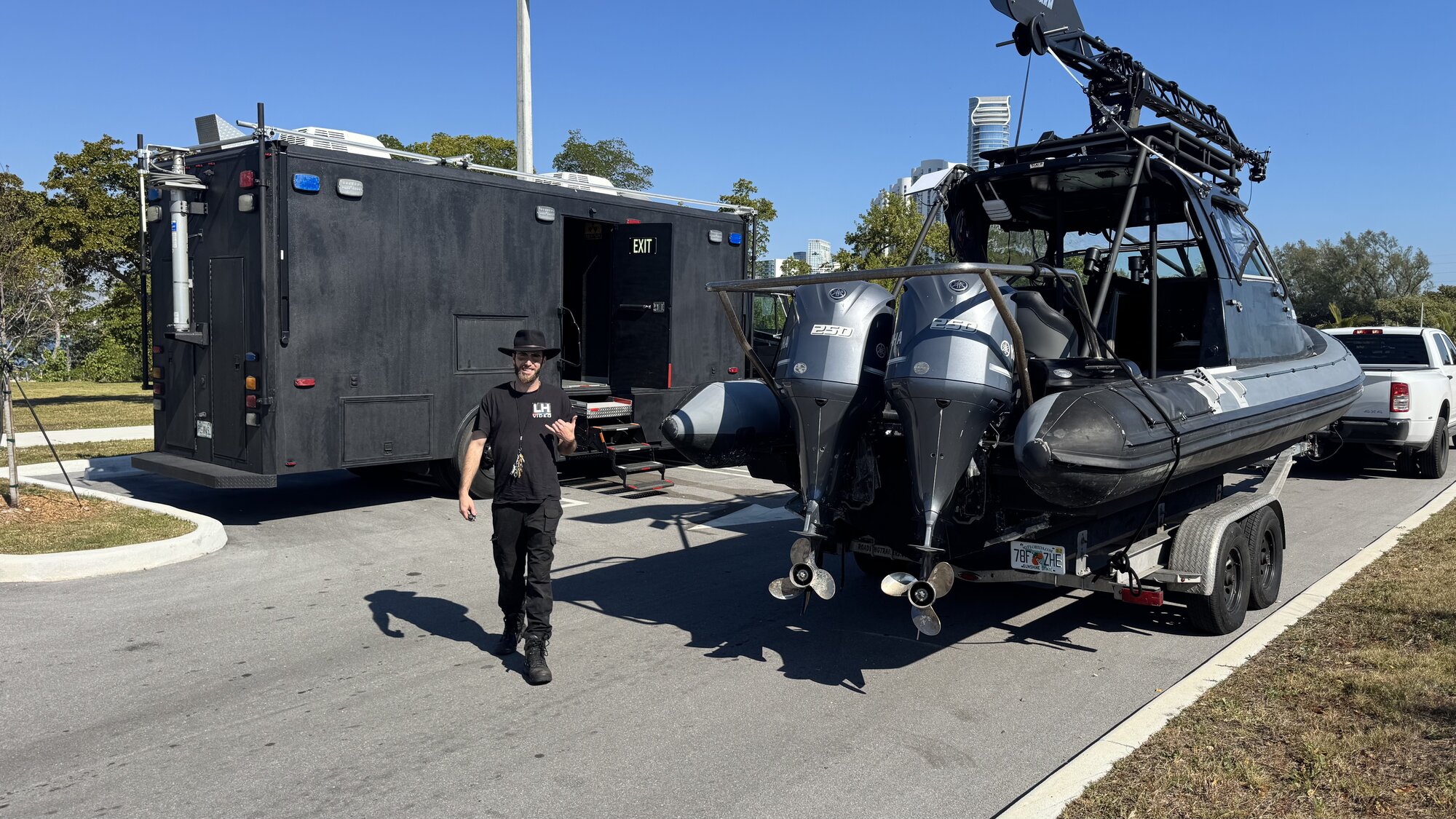Boat trailered alongside the mobile command unit